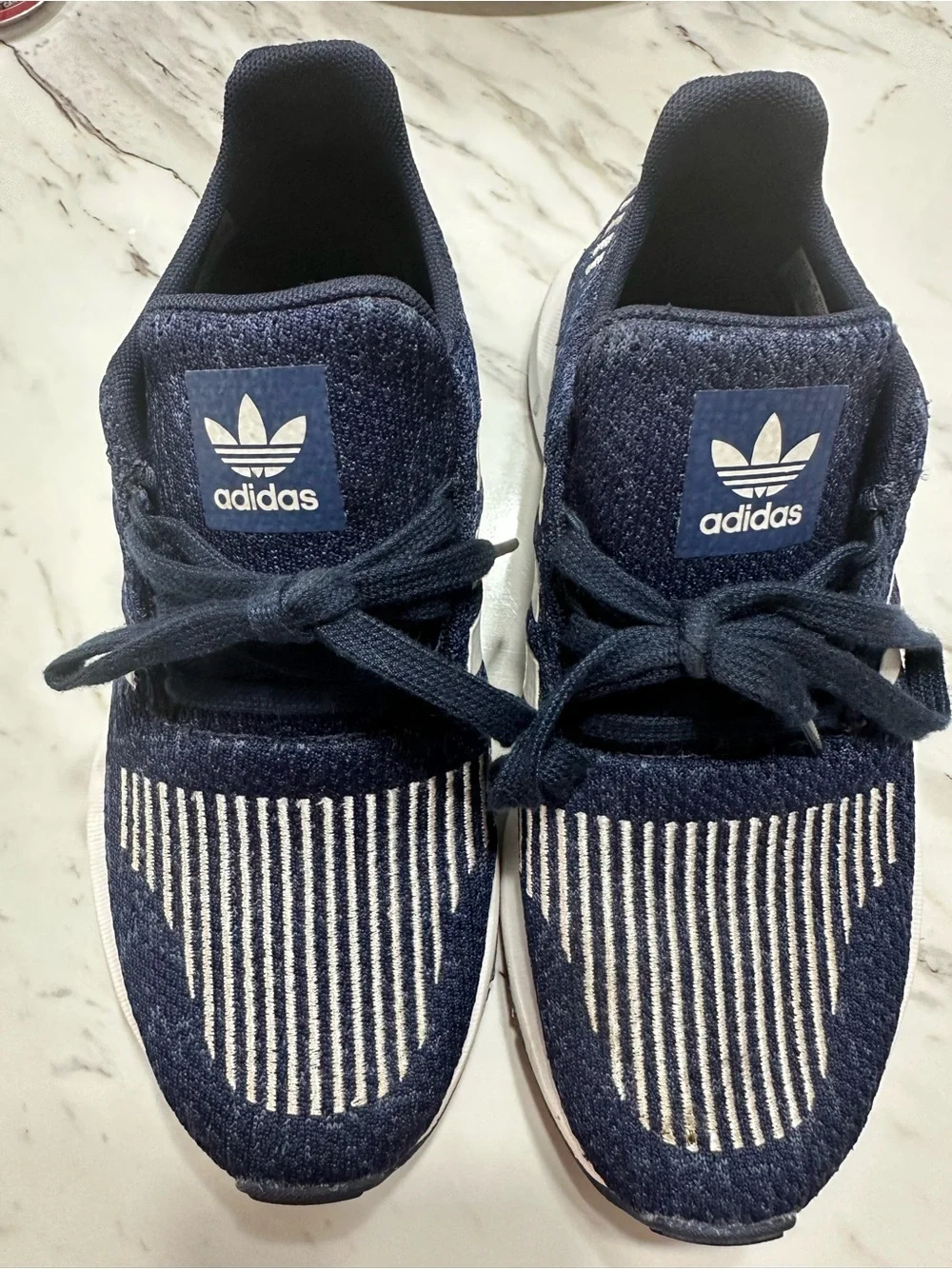 adidas Kids Navy Knit Lace-Up Sneakers with White Stripe Detail